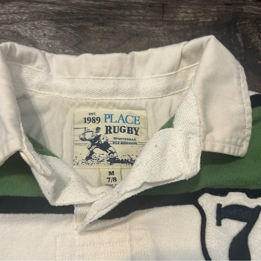 Vintage Boys Children’s Place Rugby Long Sleeve Green White Navy Size 7/8 M